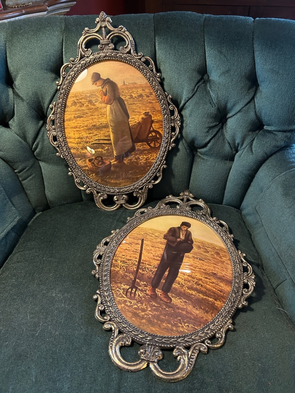 Convex Bubble Glass framed prints of The Angelus Peasant Farmers - Picture 2 of 9